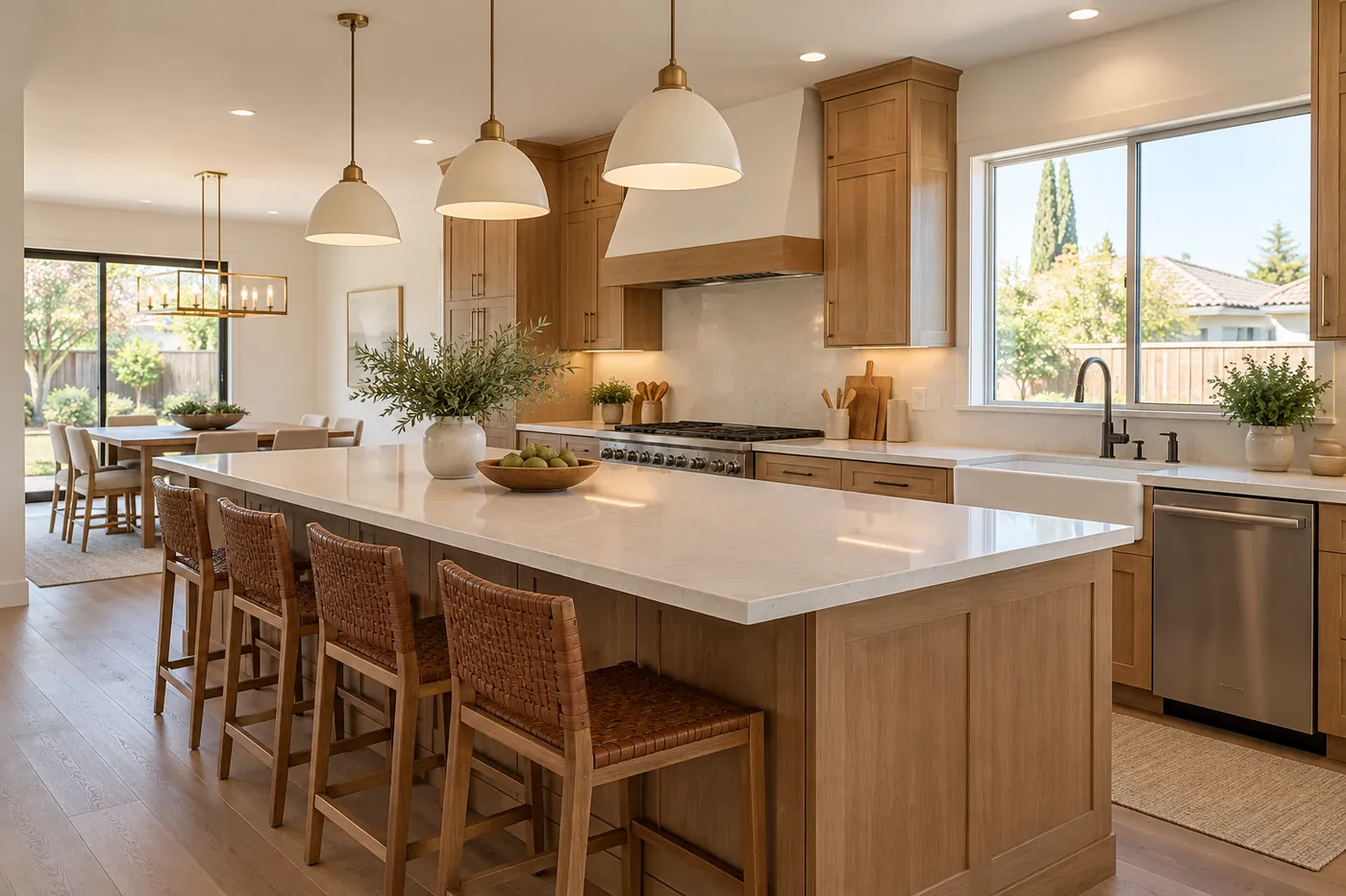A remodeled kitchen with an island